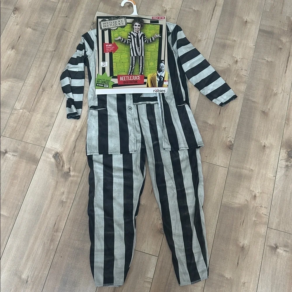 NWT Warner Bros. Kid’s Beetlejuice Halloween Costume Boys Jumpsuit Sz S & M